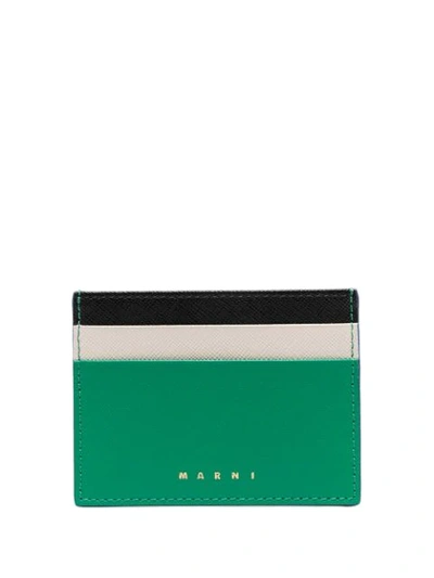 Marni Colour-block Leather Cardholder In Green