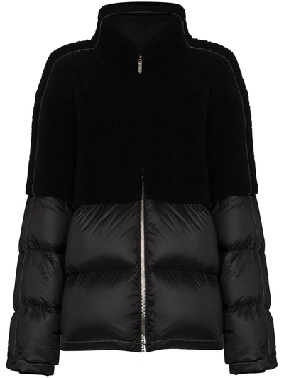Moncler Coyote Shearling And Quilted Shell Down Jacket In Schwarz