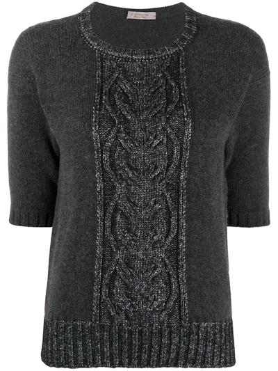 D-exterior Metallic Thread Cable-knit Top In Grey