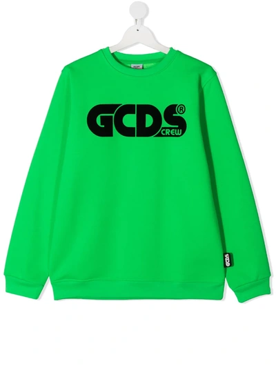Gcds Teen Logo Print Rib-trimmed Sweatshirt In Green