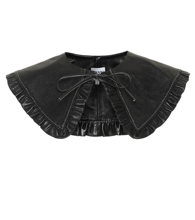 Ganni Ruffle Lamb Leather Collar In Black