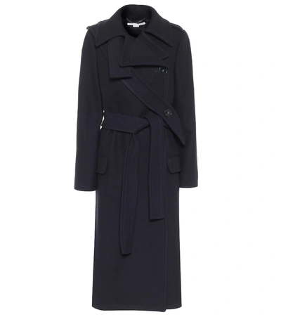 Stella Mccartney Belted Double-breasted Wool Coat In Blue