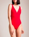 Karla Colletto : Basic Ruched V-neck Swimsuit *final Sale In Cherry
