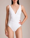 Karla Colletto : Basic Ruched V-neck Swimsuit In White