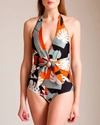 Adriana Degreas : Tropiques Halter Swimsuit In Black Print