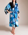 Josie Natori : Luminous Lotus Long Kimono In Black / Blue