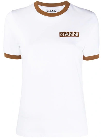 Ganni Logo Print Short-sleeve T-shirt In White