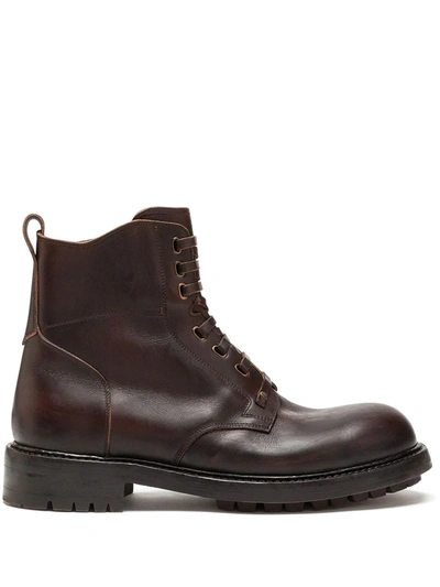 Dolce & Gabbana Cowhide Lace-up Ankle Boots In Brown