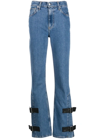 Helmut Lang Women's High-rise Strap Detail Bootleg Jeans In Cyan