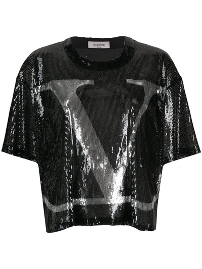 Valentino Sequin-detail Vlogo T-shirt In Black