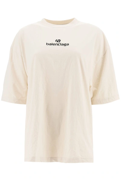Balenciaga Wrinkled Short-sleeved Sponsor Xl T-shirt In White In Chalky White Black
