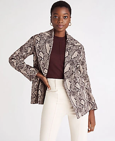 Ann Taylor Snake Print Wrap Trench Jacket In Natural