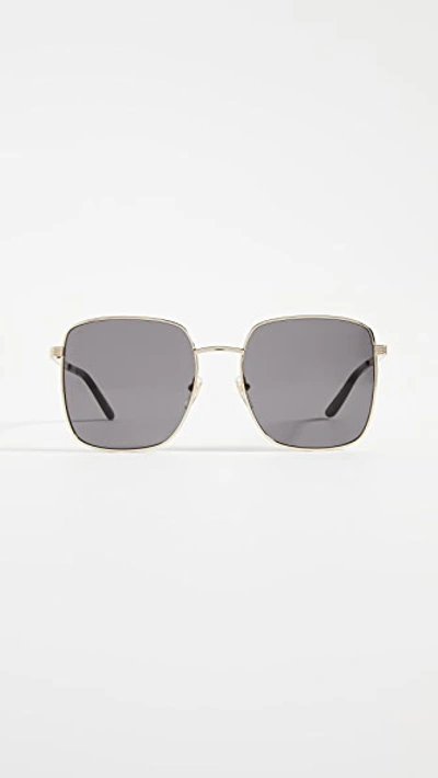Gucci Light Metal Oversized Square Sunglasses In Gold/gold/grey