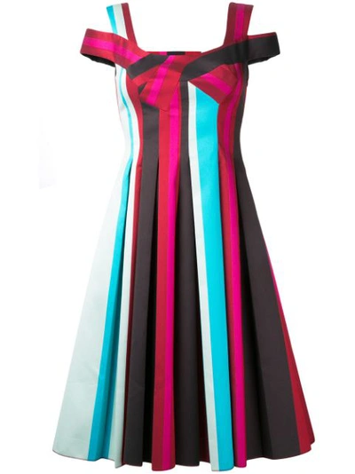 Paule Ka Striped Pleated Dress In Multicolour