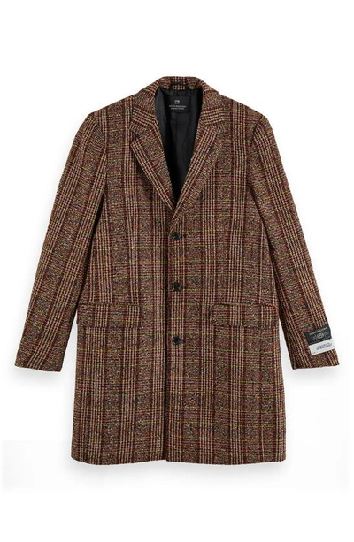 Scotch & Soda Classic Wool-blend Single Breasted Overcoat In Brown