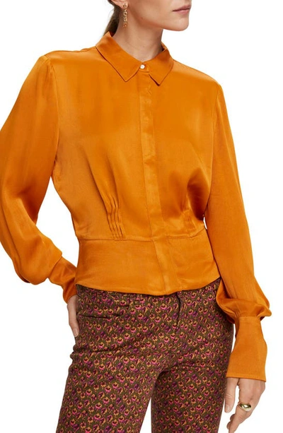 Scotch & Soda Long Sleeve Shirt With Fitted Waist In Orange Spice