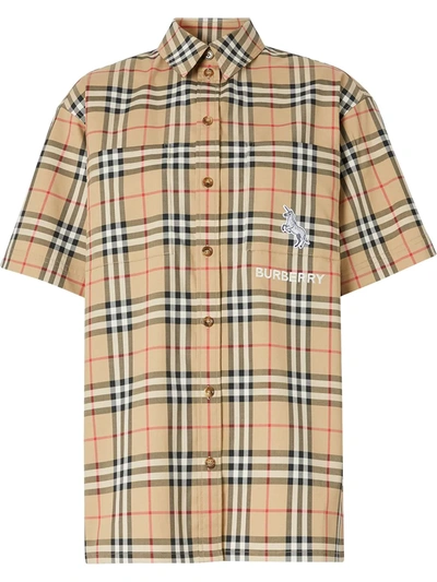 Burberry Vintage Check Unicorn Patch Shirt In Neutrals