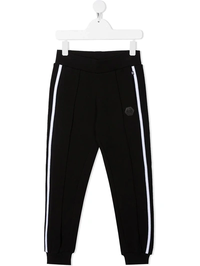 Philipp Plein Junior Kids' Stripe-side Track Trousers In Black