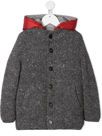 Brunello Cucinelli Kids' Button-up Hooded Coat In Grey