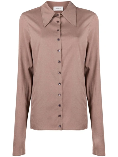 Lemaire Straight-point Collar Shirt In Brown