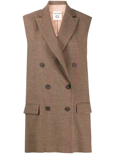 Semicouture Checked Double-breasted Waistcoat In Brown