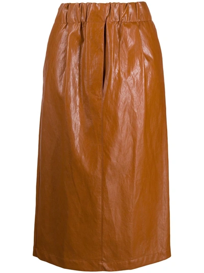 Jejia Faux Leather Midi Skirt In Brown