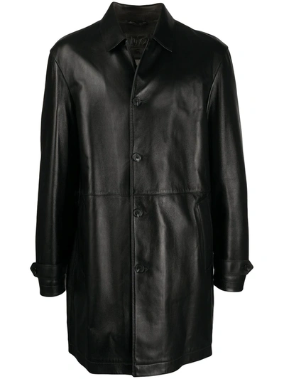 Desa 1972 Button-up Leather Coat In Black