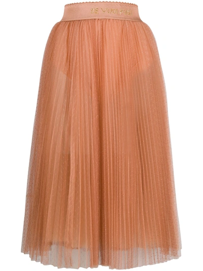 Elisabetta Franchi Pleated Tulle Midi Skirt In Pink