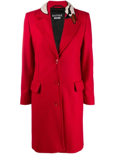 Boutique Moschino Single-breasted Wool Coat In Red