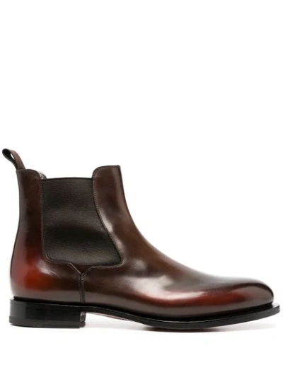 Santoni Leather Ankle Boots In Brown