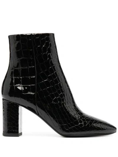 Saint Laurent Crocodile-embossed Jane Boots In Black