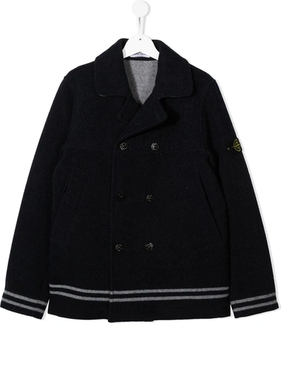 Stone Island Junior Teen Stripe Trim Peacoat In Blue