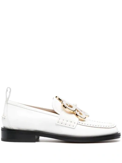 Loewe Flower-brooch Leather Loafers In White