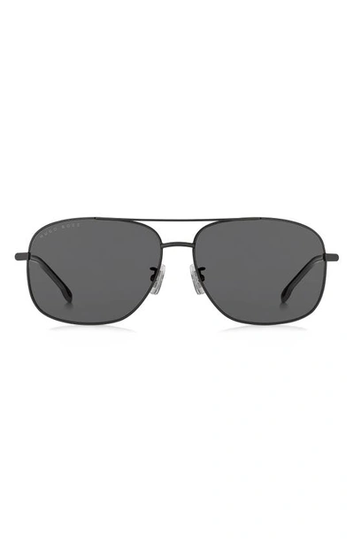 Hugo Boss 63mm Aviator Sunglasses In Ruthenium/ Black/ Grey