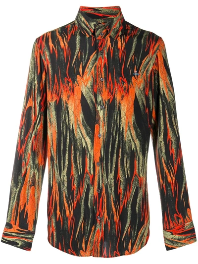Vivienne Westwood Two Button Krall Shirt Flames Print In Black