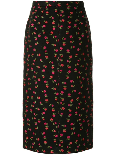 N°21 Floral-embroidered Pencil Skirt In Black