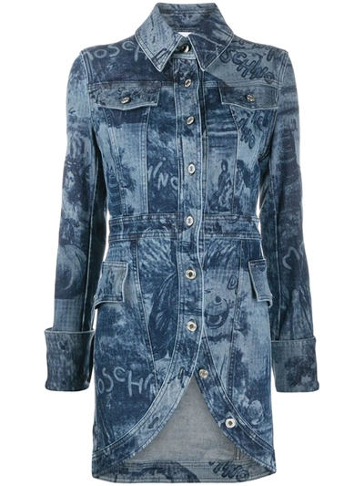 Moschino Graphic-print Denim Coat In Blue