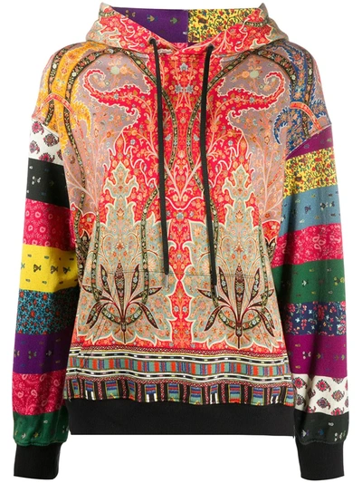 Etro Mixed-print Cotton Hoodie In Red