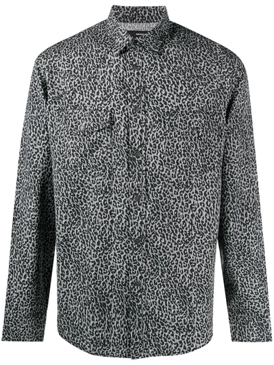 Diesel Leopard Print Button-up Shirt In Grey