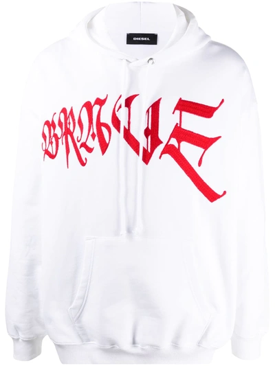 Diesel Logo Print Cotton Hoodie In White