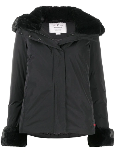 Woolrich Faux Fur Trimmed Puffer Jacket In Black