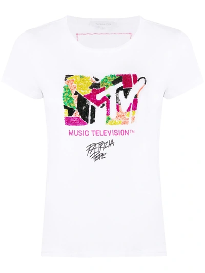 Patrizia Pepe Mtv Cotton Shirt With Sequins And Beads In White