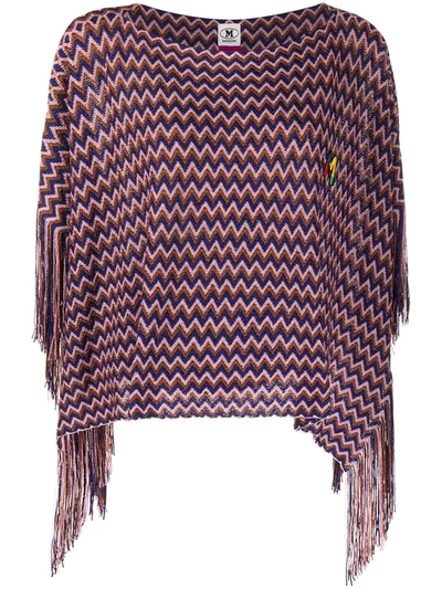M Missoni Knitted Fringed-edge Top In Blue