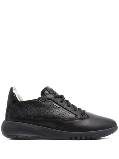 Geox Wavery Leather Sneaker In Blk Oxford