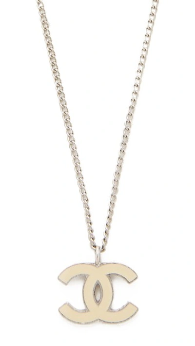 What Goes Around Comes Around Chanel Enamel Cc Necklace (previously Owned)  In Cream/silver | ModeSens