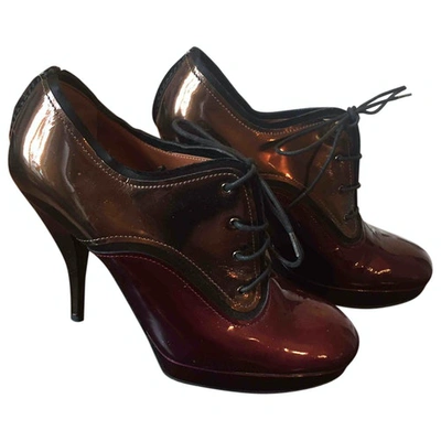 Pre-owned Lanvin Patent Leather Lace Ups In Burgundy