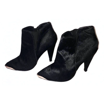 Pre-owned Topshop Tophop  Black Faux Fur Ankle Boots