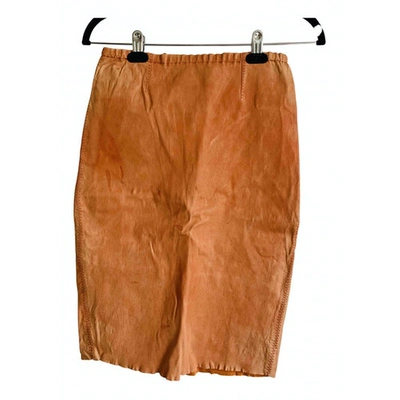 Pre-owned Stouls Leather Mid-length Skirt In Orange