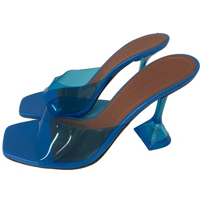 Pre-owned Amina Muaddi Lupita Blue Sandals