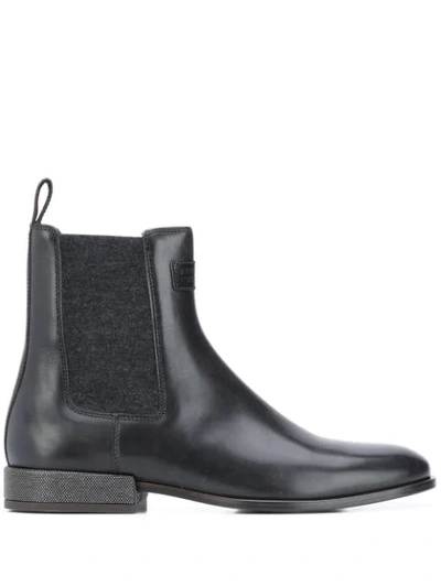 Brunello Cucinelli Smooth Calfskin Chelsea Boots With Precious Heel In Black